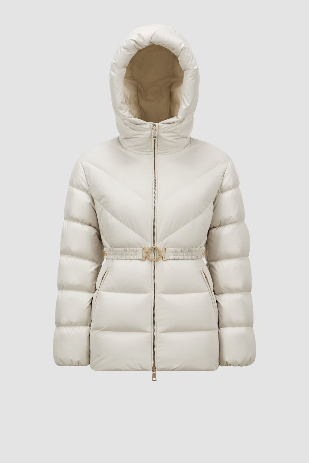 Doudoune courte Brosse à capuche et matelassage diagonal Moncler Blanc