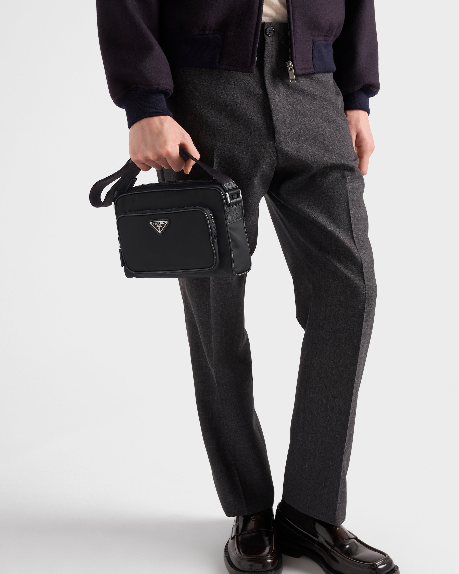 Petit sac porté épaule en Re-Nylon et cuir Saffia